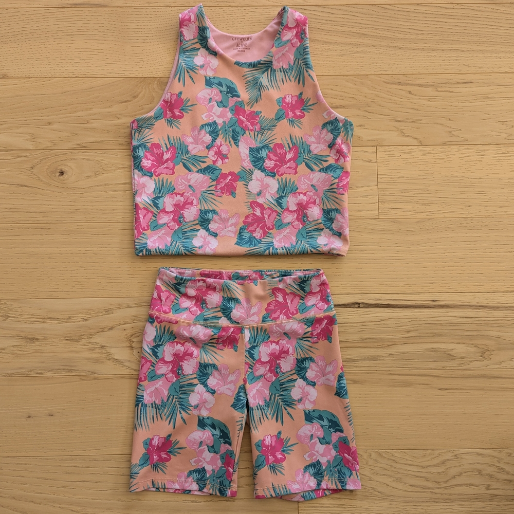 Crewcuts Pink Floral Peach Tank and Bike Shorts Set